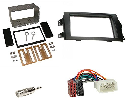 Einbauset: Autoradio Doppel-DIN 2-DIN Blende Einbaurahmen Radioblende schwarz + ISO Radio Adapter Radioadapter + Antennenadapter für Suzuki SX4 (EY/GX) ab 07/2006 FIAT Sedici (FY/GY) ab06/2006