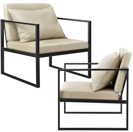 [en.casa] Esszimmersessel mit Rückenkissen im 2er-Set Lehnstuhl Relaxsessel Esszimmer Stuhl Sessel Polstersessel Eisengestell 70x60x60cm Sandfarben