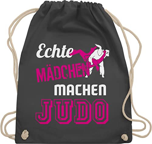 Turnbeutel Rucksack - Kampfsport - Echte Mädchen machen Judo - Unisize - Dunkelgrau - judotasche kinderturnbeutel sport beutel judotaschen tasche kinder 25. geburtstag stoffrucksack turnsack