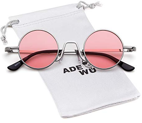 ADEWU Runde Sonnenbrille Hippie Vintage Street Style Cyberpunk Brillen Metallrand für Herren Damen