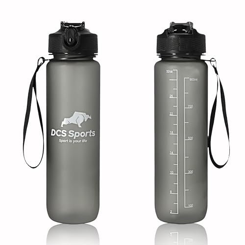 DCS Sports Trinkflasche 1l wasserdicht mit Strohhalm BPA-Frei für Sport, für Erwachsene und Kinder