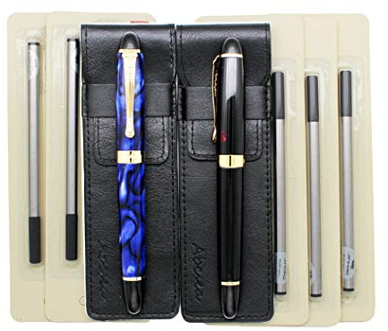 Abcsea 2 pieces Jinhao 450 rollerball fine point black pens medium, pens fine point fineliner (dark red and blue flower), with 5 pieces 0.5 mm standard rollerball pen refills black