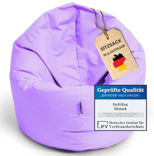 BuBiBag 2in1 Sitzsack Sitzkissen mit Füllung |Small Ø: 85 cm, Flieder | Indoor & Outdoor Beanbag | Geeignet für Kinder Innen- & Außenbereich Kinderzimmer | Wasser- & Schmutzabweisend Wetterfest