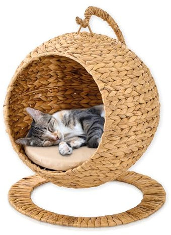 animal-design Hanoi Fauteuil suspendu en jacinthe d'eau avec support et niche pour chat