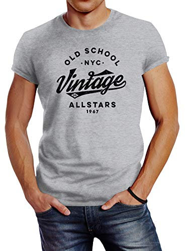 Neverless® Herren T-Shirt Schriftzug Oldschool Vintage Allstars Fashion Streetstyle grau L