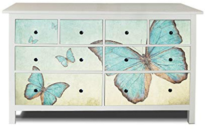 banjado® Möbelfolie selbstklebend für die IKEA Hemnes Kommode Schubladen - Schrankfolien selbstklebend mit Motiv Blaue Schmetterlinge/Möbelfolie Hemnes für Kinder