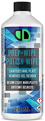 250ML Nail Prep & Gel Polish Wipe Sticky Residue Remover Cleaner, Preparation & After Care, UVLED Gel Polish Preparation (Sanitises Nail Plate) and Finisher (Removes Tacky Layer)