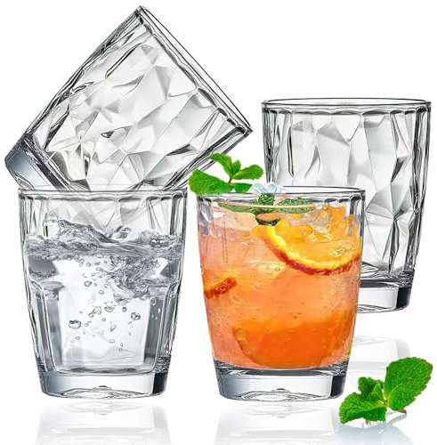 Plastic Tumblers, 300ml Unbreakable Tumblers Cocktail Glasses, Reusable Water Cups Acrylic Drinking Glasses, 10 Oz Portable Drinkware Water Tumblers for Juice, Beer, Milk Picnic Party Camping, 4 Pack