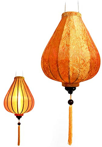 Lampion Asiatische Seide Orange G - Durchmesser Ø 29 cm - Hoi An Laterne aus Stoff, Bambus und Holz - Vietnamesisches Kunsthandwerk und Asiatische Dekoration (Ref. G20-O)