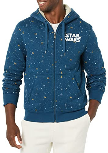 Amazon Essentials Disney | Marvel | Star Wars Felpe con Cappuccio e Zip Intera Foderate in Pile Uomo, Star Wars Logo Ships, S