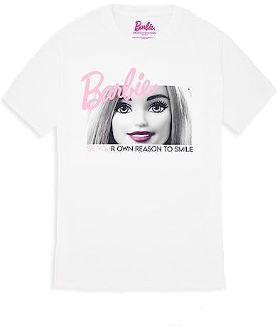 Barbie T-Shirt für Damen | Damenpuppe Inspirierendes weißes rosa Oberteil | Seien Sie Ihr eigener Grund zum Lächeln Design