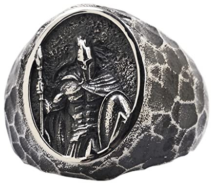 WYPAN Herren Spartan Ringe Sterling Silber, Vintage Handmade Gravierter Krieger Verstellbarer Ring, Nordic Gothic Talisman Schmuck Geschenke
