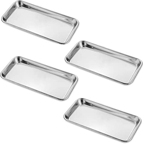 WAIZHIUA 4 Piezas Bandeja Médica Rectangular, Bandeja de Instrumentos de Acero Inoxidable, Bandeja de Laboratorio Pequeña para Dental, Equipo, Fórceps, Herramientas de Laboratorio (22.5x12x2cm)