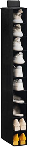 YOUDENOVA Hanging Shoe Rack 10-Shelf Shoes Storage for Wardrobe Collapsible Hanging Shoe Organizer Slim Organiser Durable Fabric Wardrobe Storage Solutions for Shoes,Clothes,Hats - Black
