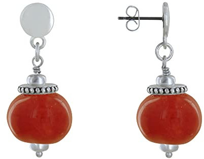 LES POULETTES BIJOUX - Boucles d'Oreilles Clous Métal Argenté et Grosses Perles en Céramique - Rouge Profond