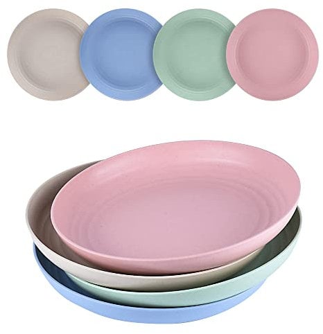 hombrima 8.8 Family Dinner Plates, 4 Pack Unbreakable Plates Dishwasher and Microwave Safe, BPA Free, Green and Healthy for Toddler Kids Adults (8.8'')