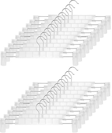 GUANJUNE Kleiderbügel,Platzsparende Rockhalter mit 360 ° Schwenkhaken,Verstellbare Clips Hosenbügel,Kleidung Mantel Kleidungsstück Jeans Kleiderbügel (20er Pack, Transparent)