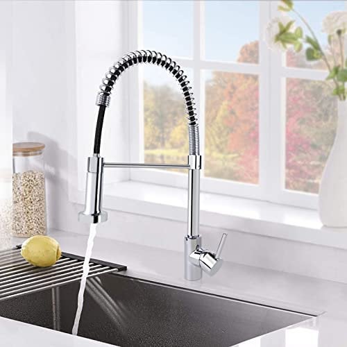 Kitchen Taps with Pull Down Sprayer, Spring Kitchen Mixer Tap Single Lever Chrome Kitchen Taps Mixer with Pull Out Spray Commercial Kitchen Faucet Single Handle Lever 360° Swivel Spout, 2 Spray Mode