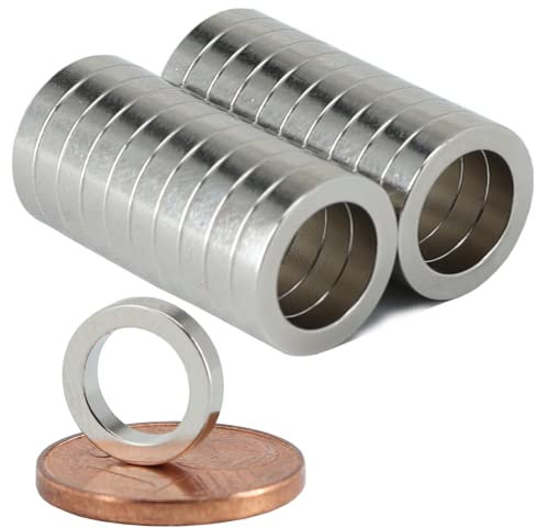 [20 Stück] Neodym Magnet Ringmagnete extra stark Magnetring Magnete Mit 7mm Loch Bohrung Runder Ring 10mm x 2mm Scheiben Flach Rund