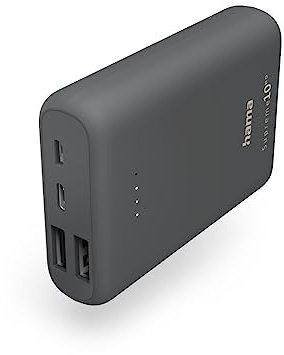 Hama Powerbank Supreme 10000mAh (externer Akku mit 1x USB C + 2X USB A, Power Pack Zertifiziert, Akkupack Handy, Tablet, Bluetooth-Lautsprecher etc., tragbares Ladegerät klein u. leistungsstark) grau