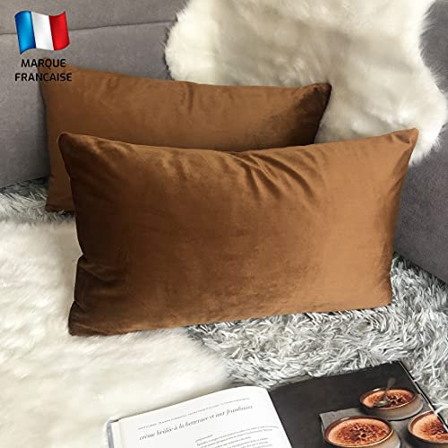 Douceur De Plumes 2er Set Dekorativer Kissenbezug aus braunem Samt, 40x80 cm, hellbrauner, rechteckiger, weicher, moderner, skandinavisches Wohnzimmer, Sofa, Schlafzimmerdekor (2 Braun)