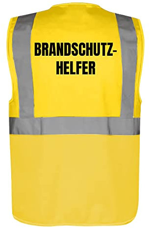 Fassbender-Druck WARNWESTEN - Sicherheitsweste GELB mit Taschen und Reißverschluss nach EN ISO 20471 zertifiziert - Warn Weste für BRANDSCHUTZHELFER - Unisex mit hochwertigem Reflektorstreifen