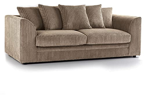 New Coffee Fabric 3 Seater Sofa | Jumbo Cord Scatter Back Settee (Coffee, 3 Seater)