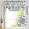 TOPICK Leinen Scheibengardine 1 Panel Blau auf Beige 50Hx127B(cm) Blumen Bedruckt Bistrogardine Tie Up Floral Print Pull Cord Kurz Vorhang Bauernhof Vorhänge Küche Wohnzimmer Dekor
