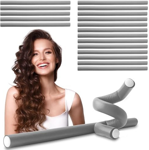 ECENCE 20 Papilotten Lockenwickler flexibler Wickler Locken ohne Hitze Heatless Curls Durchmesser Ø 14mm x 240mm Länge Grau Locken über Nacht