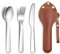 Berglander tragbares Camping Besteck Set 3-teiliges mit Lederbeutel leicht in der Tasche zu tragen, Edelstahlmesser, Löffel und Gabel Set perfekt für Schule, Arbeit, Bauernhof, Picknick, Reisen