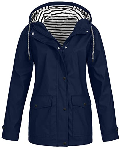 Coupe-Vent, Coupe-Vent Femme Manteau Ado Ample Moderno Blouson Grande Taille Poitrine Uni Coupe-vent Polyeste Blouson Madame Manches longues Baseball Capuche Printemps Marine L