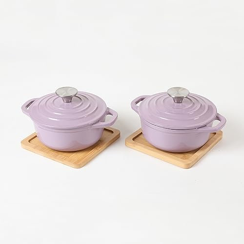 HAWOK Set di 2 mini ciotole per il pane olandese in ghisa smaltata, colore: viola