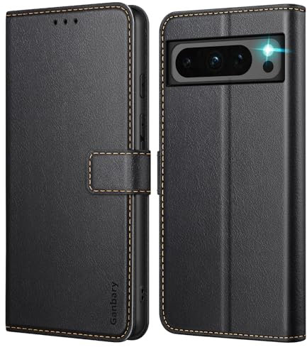 Ganbary Handyhülle für Google Pixel 8 Pro Hülle, Premium Leder Klapphülle [Kartenschlitzen] [Magnetverschluss] [Standfunktion] kompatibel mit Google Pixel 8 Pro Schutzhülle, Schwarz