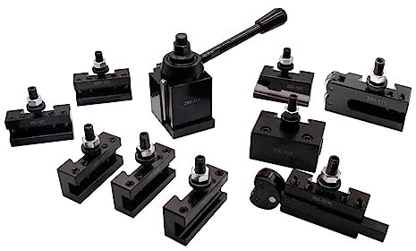 11Pcs AXA Wedge Type Quick Change Tool Post 250-111 Set Lathe Holder Plus 1 extra 250-101, 2 extra 250-101XL and 1 extra 250-102XL For Lathe Swing 6-12 with 1pc Two Wheel Knurling Tool