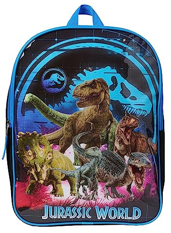 Jurassic World 38,1 cm Rucksack Dinosaurier T-Rex Velociraptor Carnotaurus Jungen Kinder, Schwarz, 15, Rucksack mit flacher Vorderseite