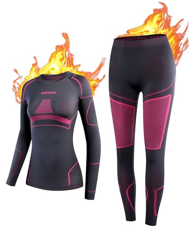 NOOYME Thermounterwäsche Damen Set Skiunterwäsche Warme Funktionsnterwäsche | Atmungsaktiv Thermowäsche Antibakteriell und Flexibel zu Hause Sport Winter