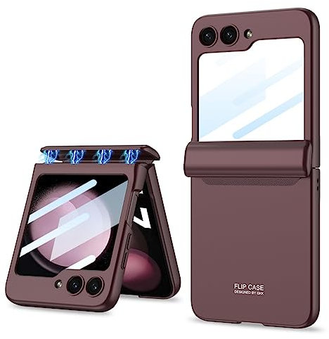 COQUE Étui pour Galaxy Z Flip 5 5G, Film de Protection Intégrée Pliante à Charnière Tout Compris,Housse de Téléphone Pliante pour Samsung Galaxy Z Flip 5 5G-Vin Rouge