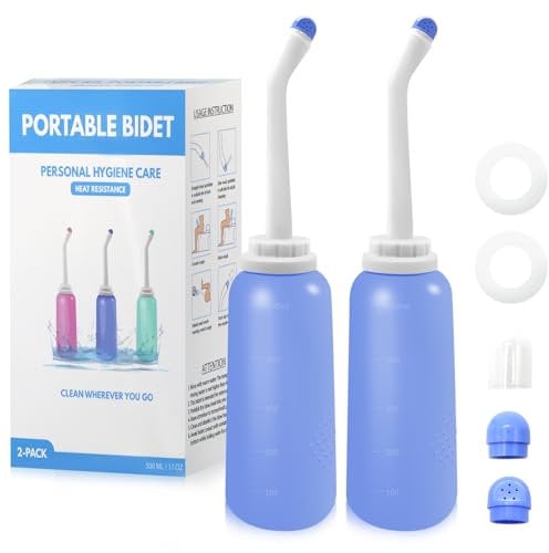 RUFCRIL Portable Travel Bidet with Carry Bag, TPE Material Can Be Boiled, 500ml Capacity with 2 Sealing Rings for Postpartum Perineal Care,Hemorrhoid Treatment(Pack of 2)