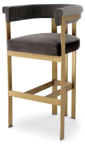 Casa Padrino Luxus Samt Barstuhl mit Armlehnen Grau/Messing 56 x 56 x H. 104 cm - Gepolsterter Barhocker - Bar Möbel - Luxus Möbel - Luxus Qualität