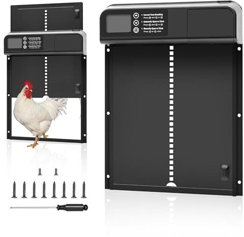 Automatic Chicken Coop Door with Time Mode, Electric Chicken Coop with Waterproof Large Display, for Safe Chicken Keeping, Also Available for Automatic Kitten and Puppy Doors