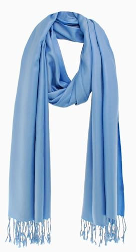Bovari Schal Pashmina aus Premium Viskose - weich wie Kaschmir -, glänzend wie Seide - 200x70 cm XL Damen-Schal (blau/himmelblau)
