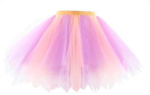 Girstunm Damen Tutu Tüllrock 50er Vintage Tüllrock Petticoat Mehrfarbig Bubble Tanzkleid Rock Unterrock Tütü Kurz Ballett Lavendel Orange Schwarz X-Large