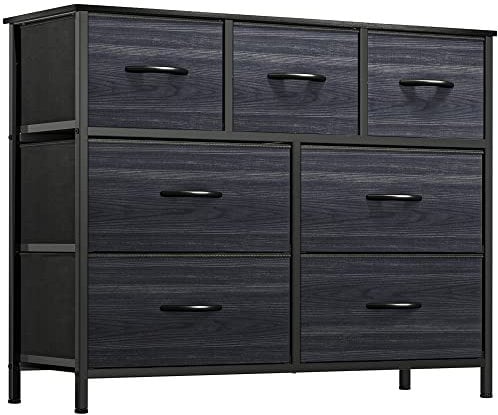 YITAHOME Chest of Drawer Bedroom with 7 Drawers Storage Unit Steel Frame Wood Top Fabric Dresser for Bedroom Living room,Closet,Black wood grain