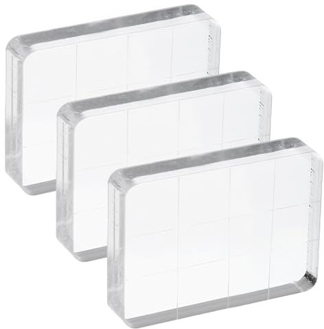 Patikil Acrylic Stamp Blocks, 3 Pack Rectangular Shape with Grid Lines Decorative Mounting Blocks Set for Scrapbooking DIY Crafts Card Making, 1.6x1.2