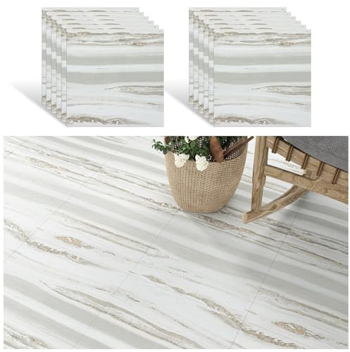 VEELIKE PVC Bodenbelag Holzoptik Beige Grau Vinylboden Selbstklebend Fliesenaufkleber Steinoptik Grau Klebefliesen Boden Badezimmer Bodenfliesen Schlafzimmer PVC Fliesen Garage 30cm×30cm 12 Stück