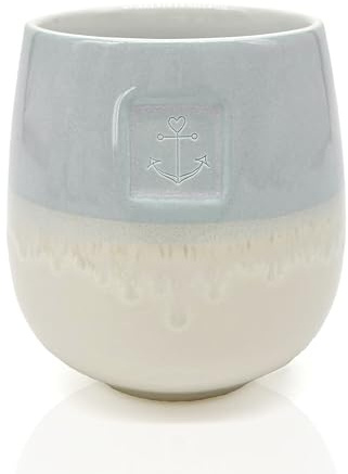 Mea-Living BECHER ANKER - Tasse ohne Henkel, lasiert, blau, 400 ml - handverzierter Trinkbecher oder Blumentopf