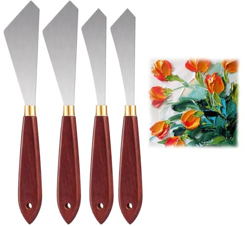 XiangSKY Palette Knife Painting 4 PCS Stainless Steel Painting Mixing Scraper Set Palette Knife Painting Art Spatula,Stainless Steel Palette Knife for Oil Canvas Acrylic Painting Supplies