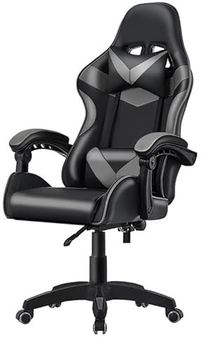 HOGAR24 ES - Silla para Ordenador, Silla Ergonómica para Juegos, Silla de Escritorio para Oficina con Altura Ajustable y Ruedas, Sillas de Videojuegos Color Negro/Gris.