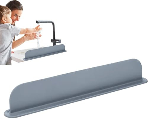 Protector de salpicaduras de agua para cocina, 52 x 5 x 8,5 cm, extra largo, de silicona, protector de salpicaduras reutilizable, protector de salpicaduras con ventosa para grifo de baño y lavar