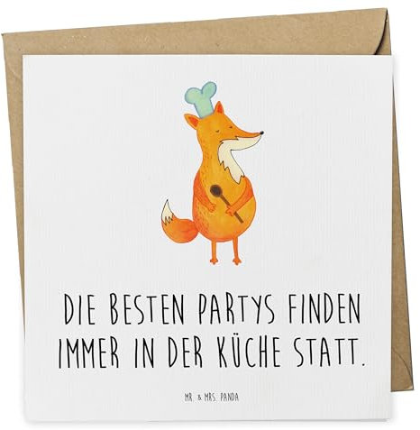 Mr. & Mrs. Panda Deluxe Karte Fuchs Koch - Geschenk, Hochwertige Klappkarte, Klappkarte, Koch Geschenk, Kochmütze, Geburtstagskarte, Kochlöffel,